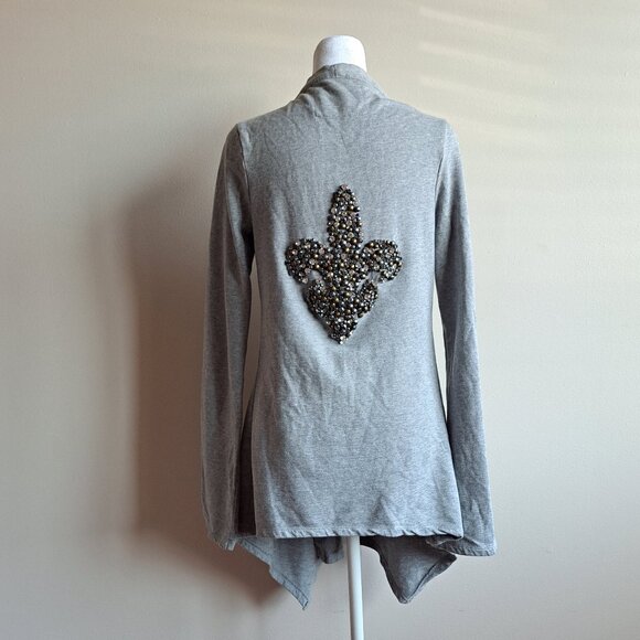 Twisted Heart Women's Grey Cardigan Sweater with Fleur de Lis Size S - Picture 1 of 15